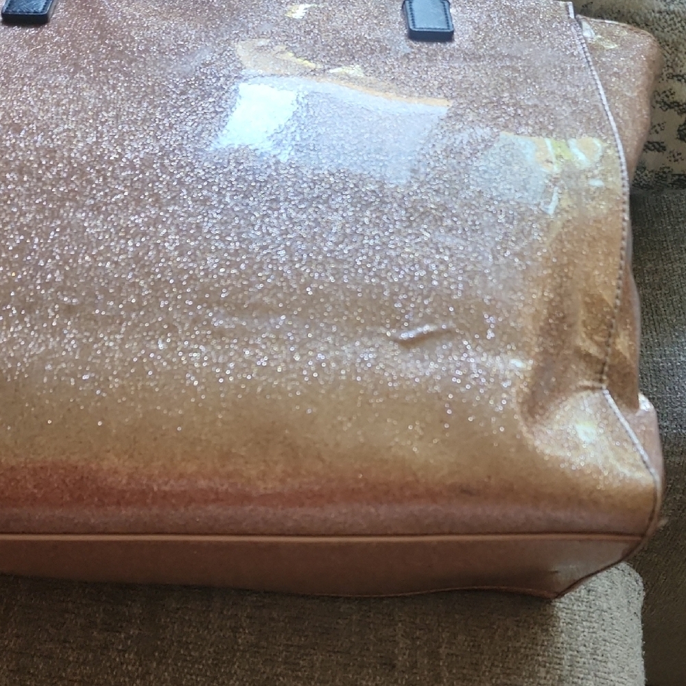 Kate Spade Rose Gold Glitter Tote Bow Black Handles Sparkly Shopper Bag - Picture 8 of 16